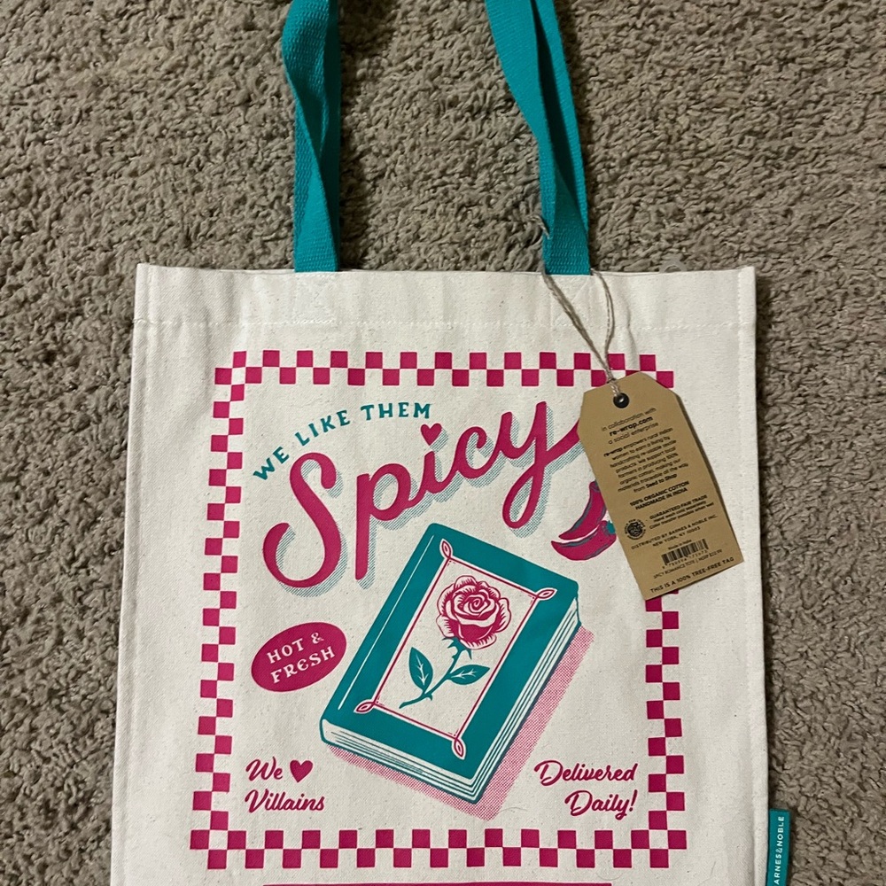 Barnes & Noble White and Teal Spicy Tote Bag
